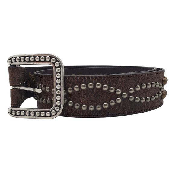 Ariat Western Brown Pebbled Leather Belt Metal Stud Accents 28/70 Silver Buckle - Picture 10 of 14